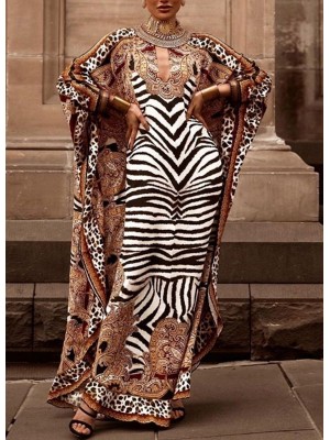 Copricostume Caftano Lungo Donna Mare Animalier Woman Boho Chic Kaftan COV0266